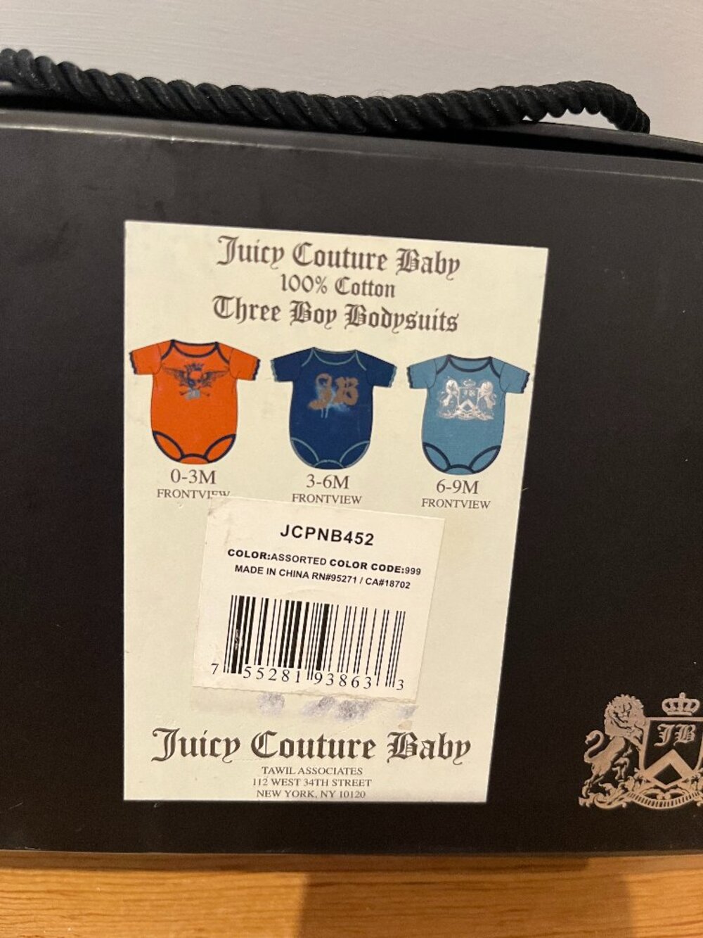 Juicy Couture Baby Boy 3-Pack Bodysuits Gift Box Brand New Sizes 0-3, 3-6 & 6-9m